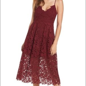 ASTR The Label Lace Midi Dress Burgundy wine